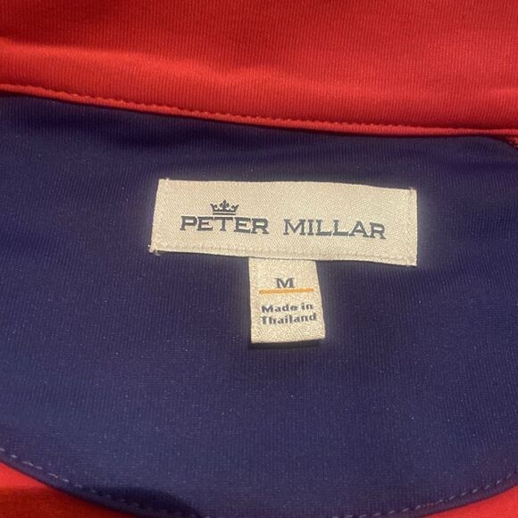 Peter Millar Men's Medium Forge Performance 1/4-Zip Pullover coral and navy - Picture 5 of 10